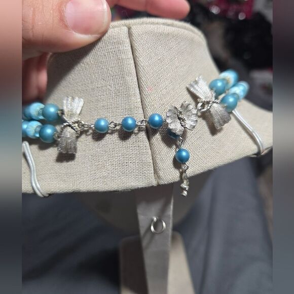 Vintage Vendome Mid-Century Blue Crystal and Bead Double Strand Necklace - Picture 3 of 10